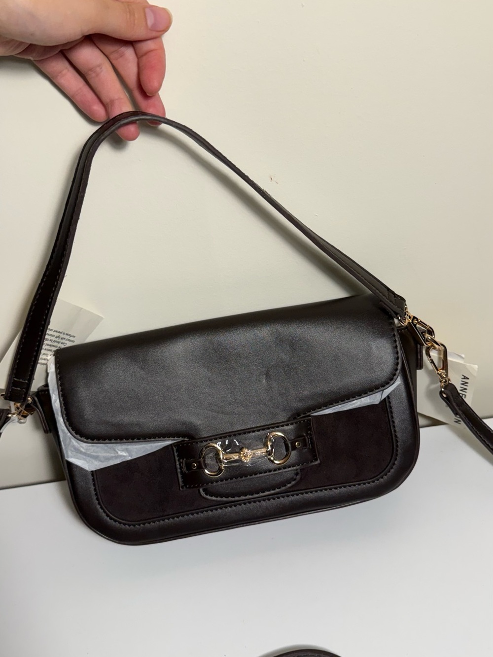 Anne Klein Dark Brown Crossbody Bag with Gold Hardware - Picture 4 of 8